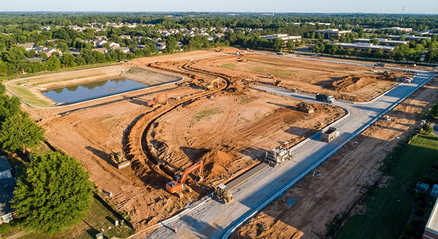 Site Development - Active commercial construction site with heavy equipment